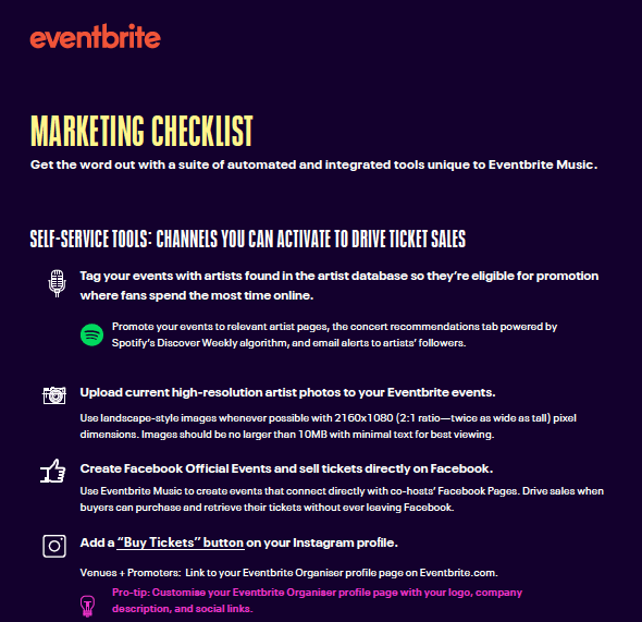 Eventbrite Music Marketing Checklist